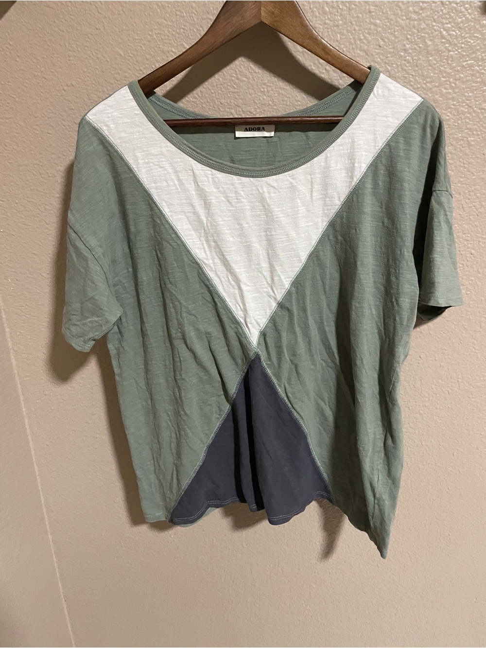ADORA Sage, White & Charcoal Colorblock Short Sleeve Top